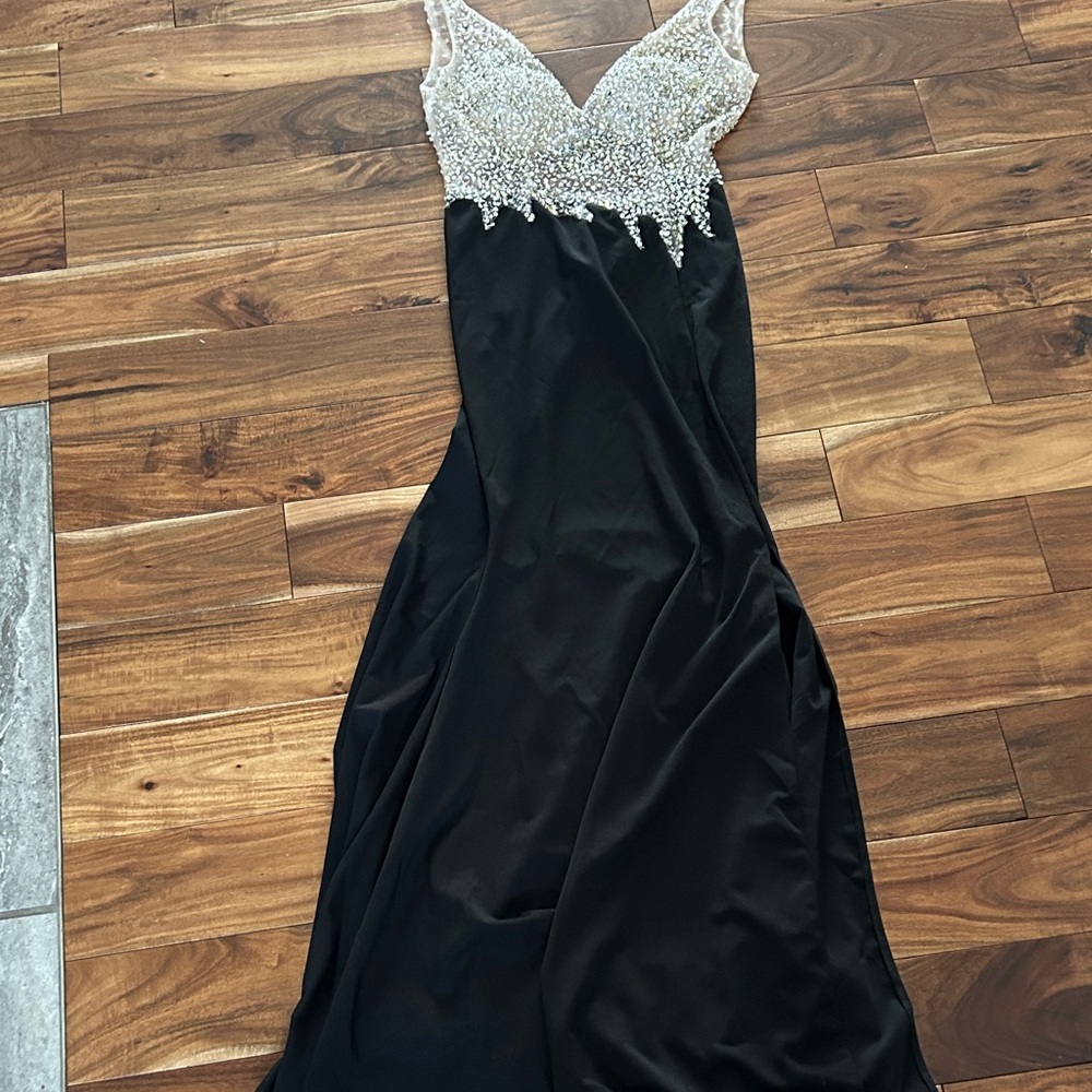 Soieblu Black Gown with Silver Embellishments
